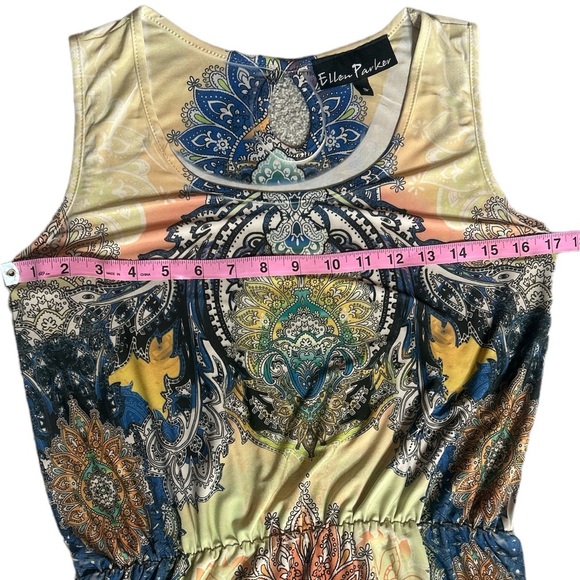Ellen Parker Sleeveless Multicolored Round Neck Boho Cinch Waist Dress Size S - Picture 4 of 7